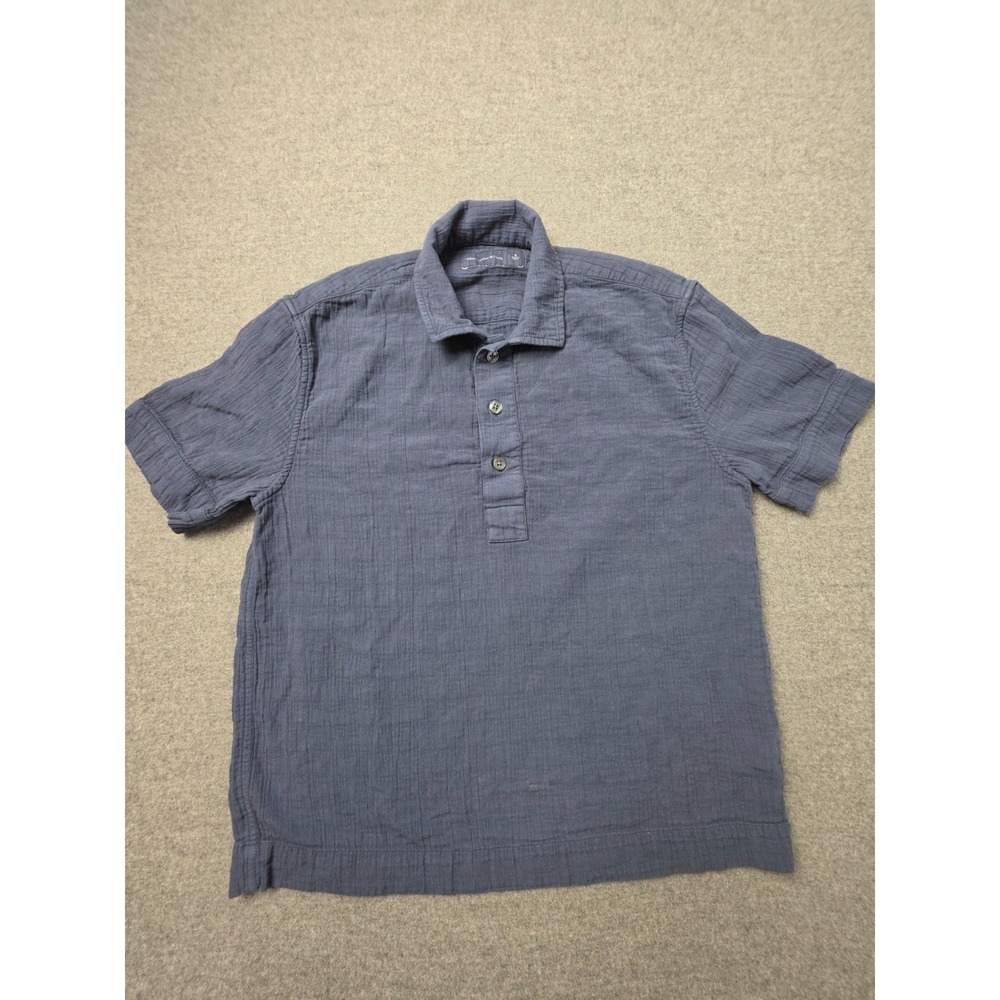 Abercrombie & Fitch Gauzy Polo Shirt Mens S Blue Cotton Linen Short Sleeve 1026